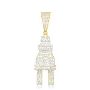 The Plug | Baguette Iced Blinged Out Moissanite Diamond Solid Silver Power Plug Pendant