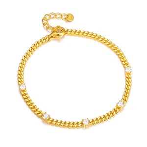 Solid 925 Sterling Silver 3mm Roud VVS Diamond Stone Miami Curb Cuban Link Bracelets