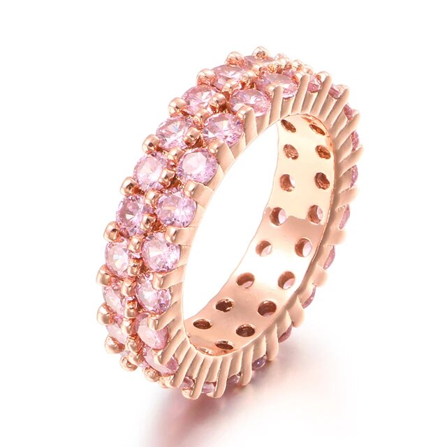 Iced Blinged Out 2 Row Solitaire Pink Stone Street Wear Rings