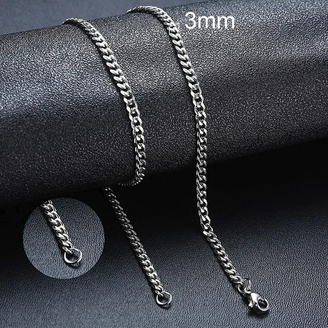 Mens Stainless Steel No Fade Curb Cuban Link Classic Hip Hop Chain Necklaces