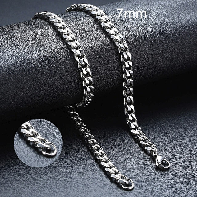 Mens Stainless Steel No Fade Curb Cuban Link Classic Hip Hop Chain Necklaces