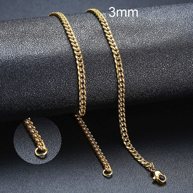 Mens Stainless Steel No Fade Curb Cuban Link Classic Hip Hop Chain Necklaces