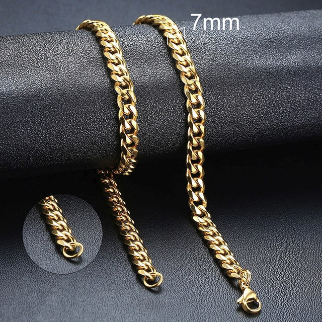 Mens Stainless Steel No Fade Curb Cuban Link Classic Hip Hop Chain Necklaces