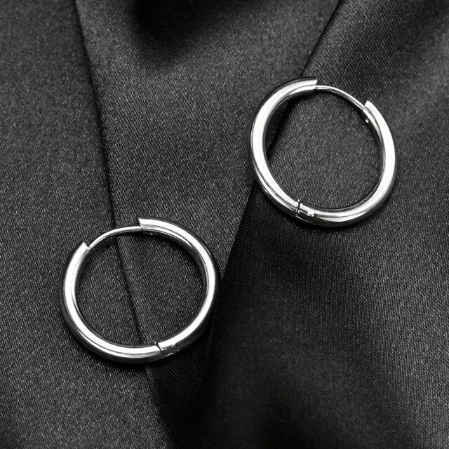 Men's Women's Solid No Fade Stainless Steel Circle Hoop Street Wear Earings
