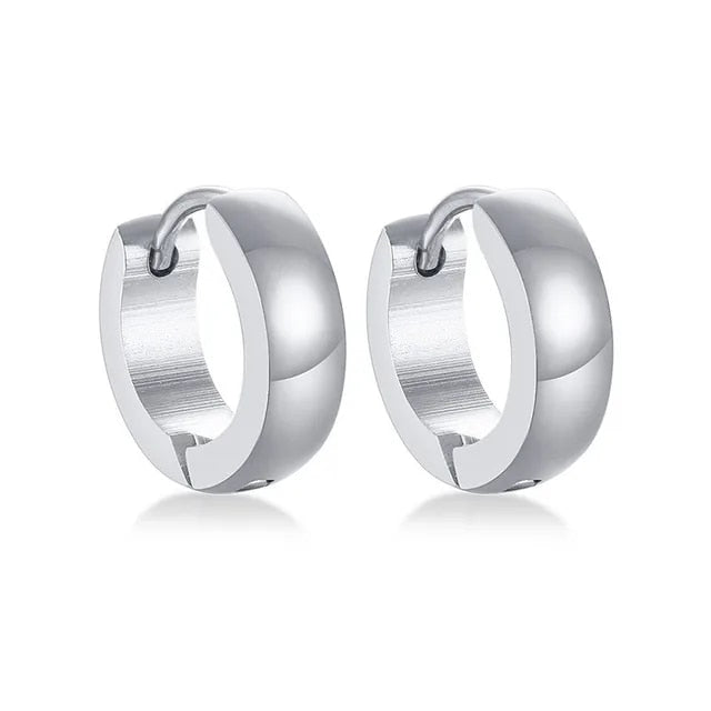 Mens Solid No Fade Stainless Steel No Fade Street Wear Huggie Hoop Earrings