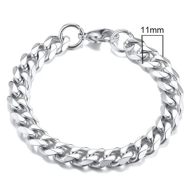 Mens Classic Miami Curb Cuban Link No Fade Stainless Steel Street Wear Bracelets