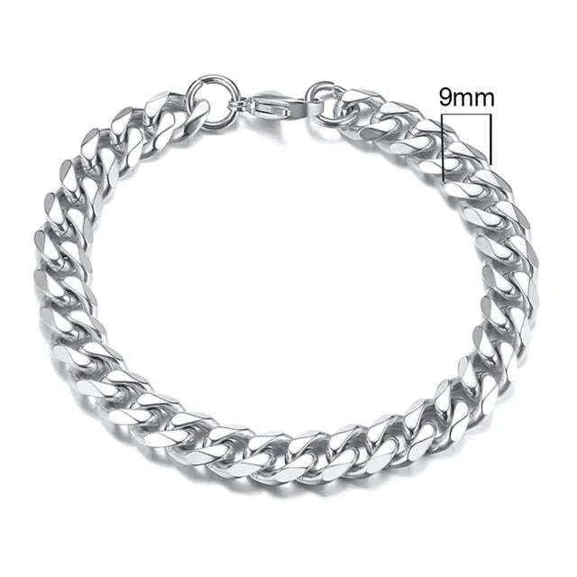 Mens Classic Miami Curb Cuban Link No Fade Stainless Steel Street Wear Bracelets
