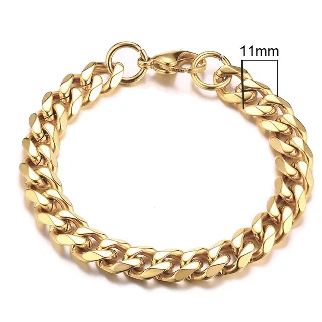 Mens Classic Miami Curb Cuban Link No Fade Stainless Steel Street Wear Bracelets
