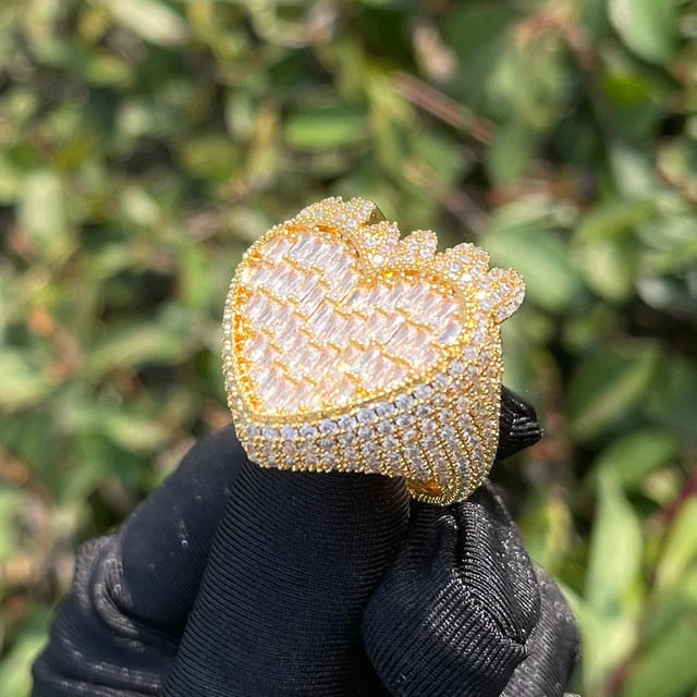 24k Rose Gold 925 Silver Waves Of Love Crashing Heart Baguette Iced Rings