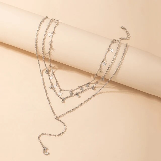 Ladies Star Multi Layered Crystal Tassel Chain Necklace