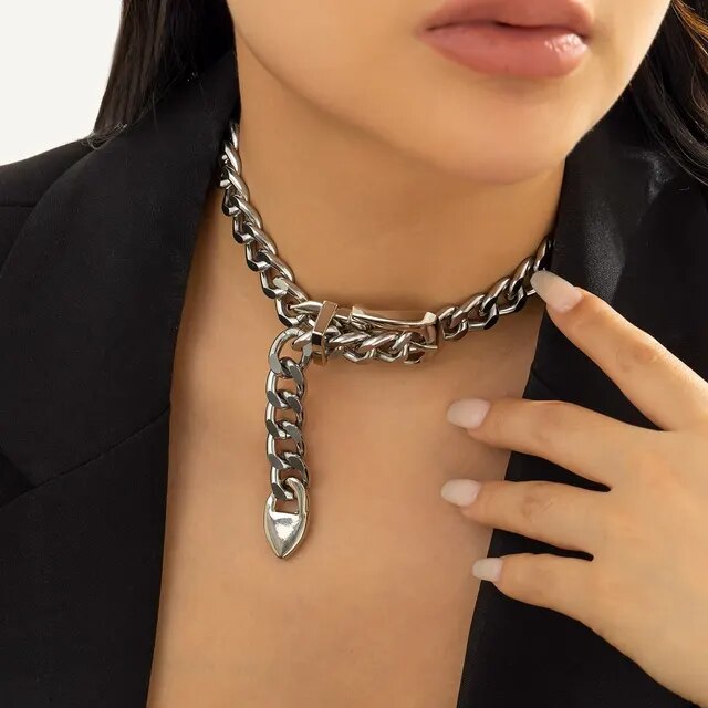 Ladies Sexy Thick 9mm Belt Style Choker Chain Cuban Link Necklace