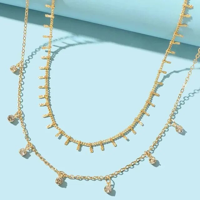 Ladies 3 Piece Pearl Layer Gold Snake Link Chain Necklace Set