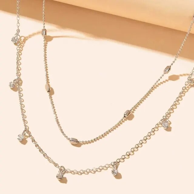 Ladies 3 Piece Pearl Layer Gold Snake Link Chain Necklace Set