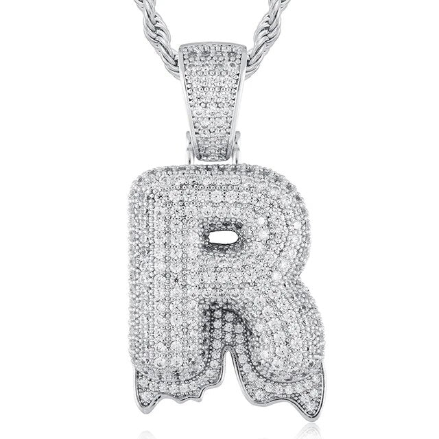 Solid 925 Sterling Silver VVS Moissanite Diamond Bubble Letter Hip Hop Initial Drip Pendants