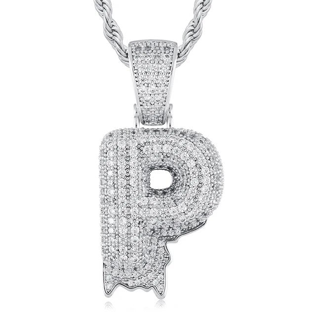 Solid 925 Sterling Silver VVS Moissanite Diamond Bubble Letter Hip Hop Initial Drip Pendants