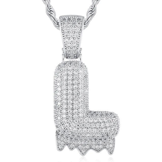 Solid 925 Sterling Silver VVS Moissanite Diamond Bubble Letter Hip Hop Initial Drip Pendants