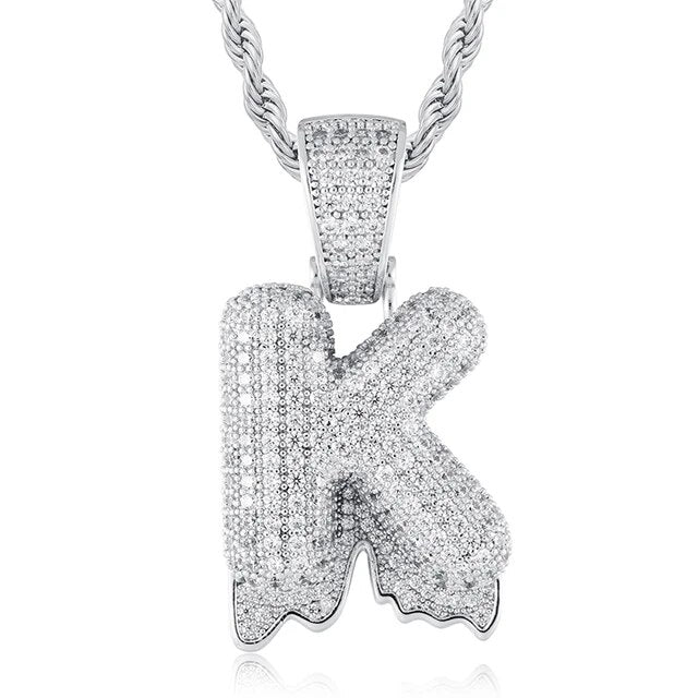 Solid 925 Sterling Silver VVS Moissanite Diamond Bubble Letter Hip Hop Initial Drip Pendants