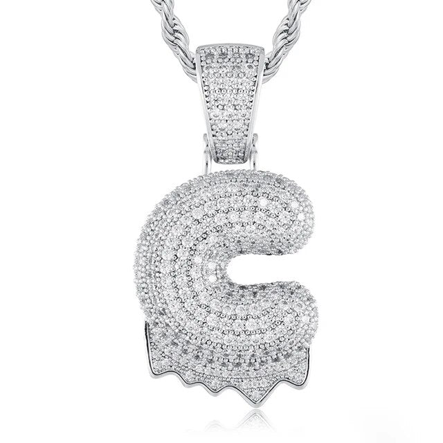 Solid 925 Sterling Silver VVS Moissanite Diamond Bubble Letter Hip Hop Initial Drip Pendants