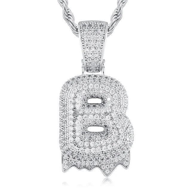 Solid 925 Sterling Silver VVS Moissanite Diamond Bubble Letter Hip Hop Initial Drip Pendants