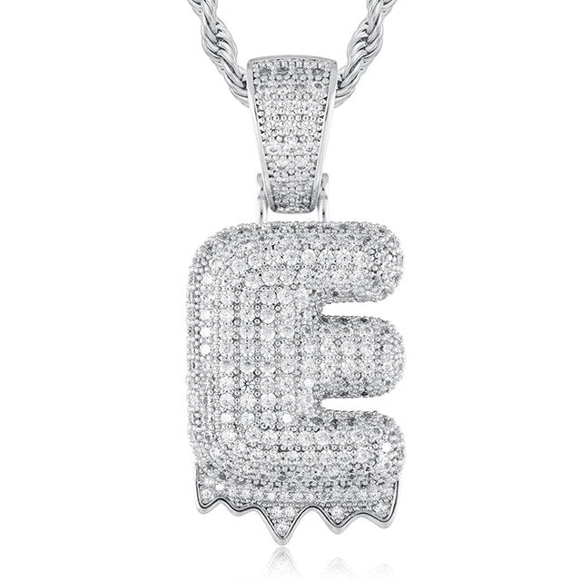 Solid 925 Sterling Silver VVS Moissanite Diamond Bubble Letter Hip Hop Initial Drip Pendants
