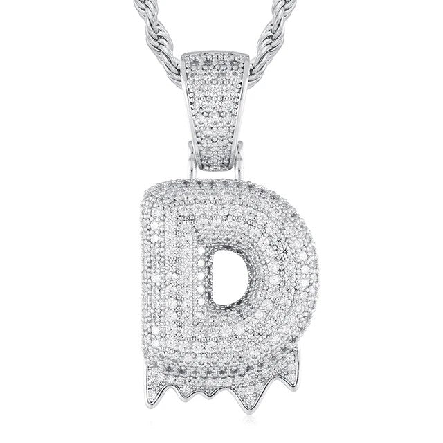 Solid 925 Sterling Silver VVS Moissanite Diamond Bubble Letter Hip Hop Initial Drip Pendants