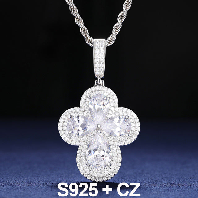 Solid 925 Sterling Silver Round Cross Moissanite Diamond Stone Iced Pendant