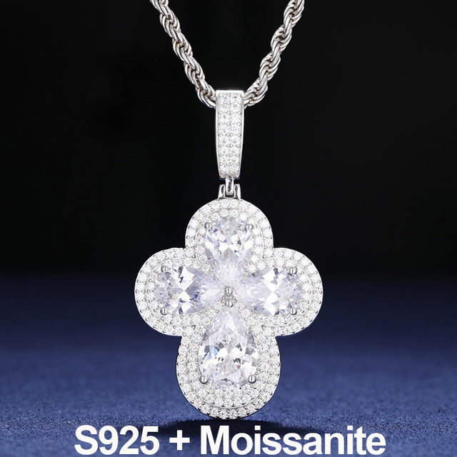 Solid 925 Sterling Silver Round Cross Moissanite Diamond Stone Iced Pendant