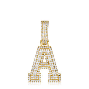 New Moissanite Diamond Initial Letter Iced Blinged Out Sterling Silver Pendants