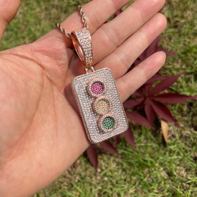 Iced Blinged Out Traffic Link Gold Silver Rose Hip Hop Pendant Chain