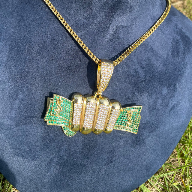Fist Full Of Dollars Prong Set 24k Gold 925 Silver Hip Hop Pendant