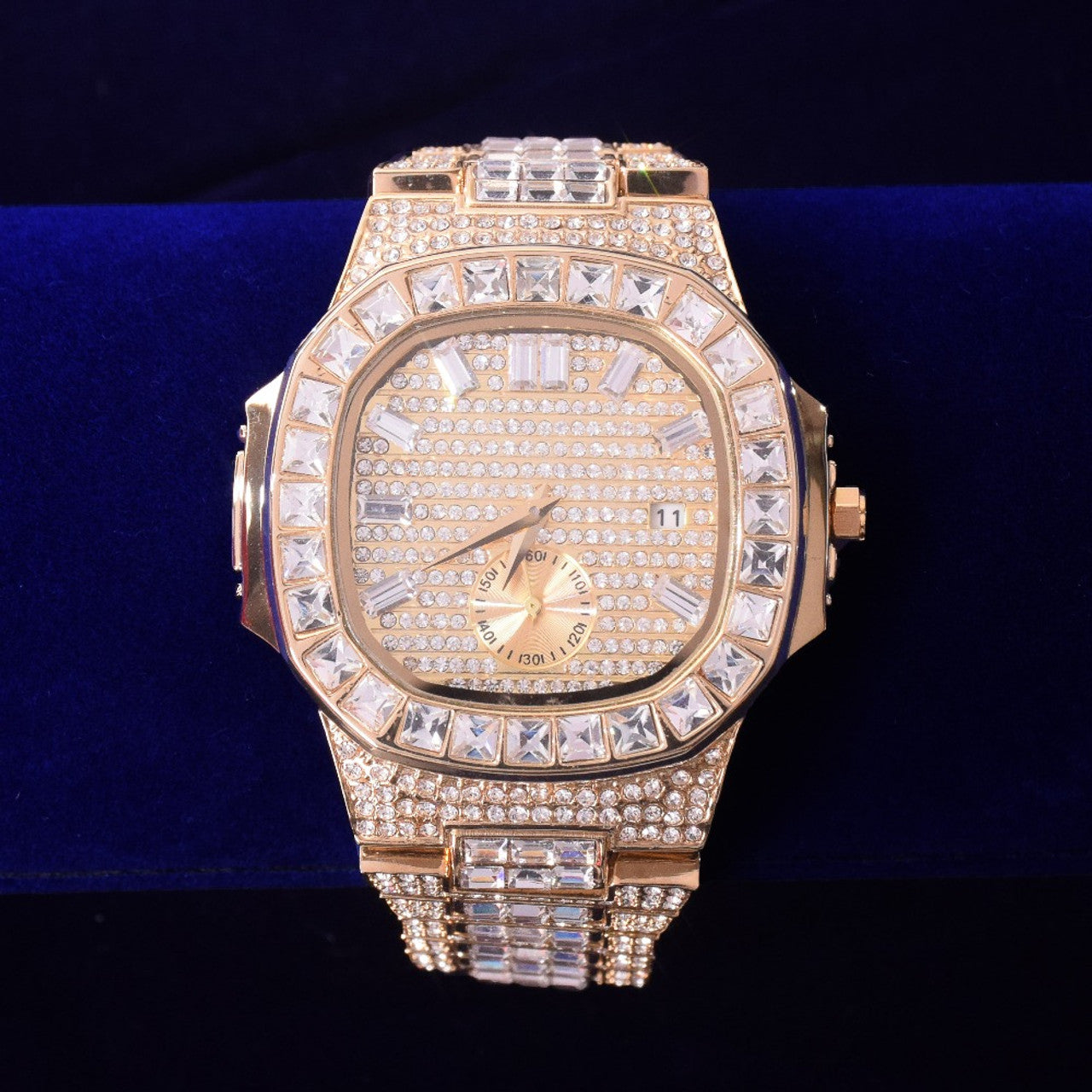 Flooded Ice Bust Down Square AAA Baguette Hip Hop Wrist Watch