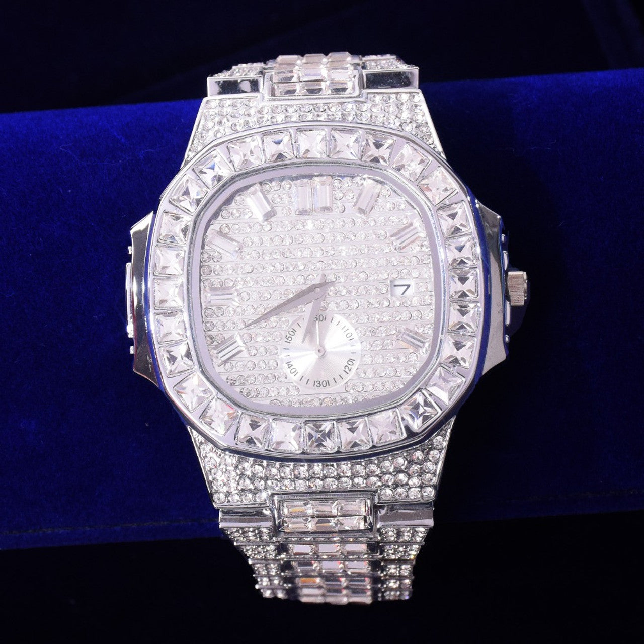 Flooded Ice Bust Down Square AAA Baguette Hip Hop Wrist Watch