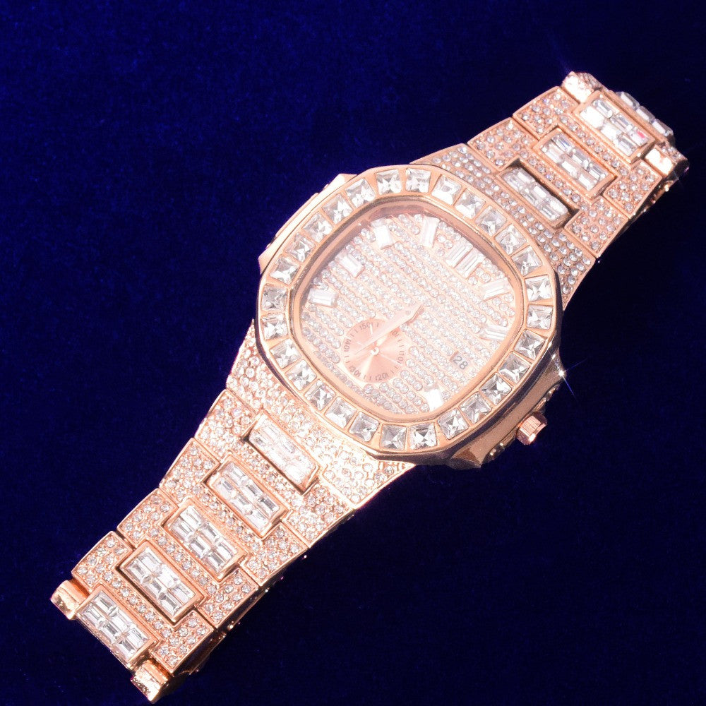 Flooded Ice Bust Down Square AAA Baguette Hip Hop Wrist Watch