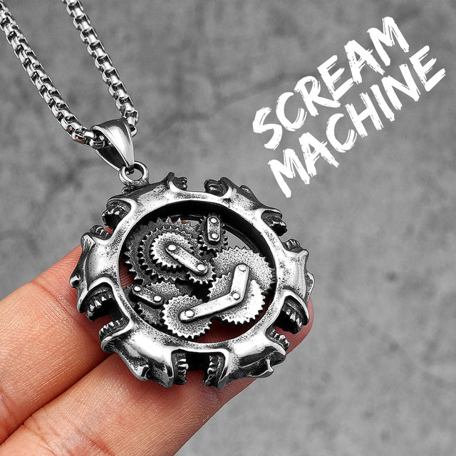Scream Machine Steampunk Goth 316L Stainless Steel Mechanical Gear Street Style Pendant