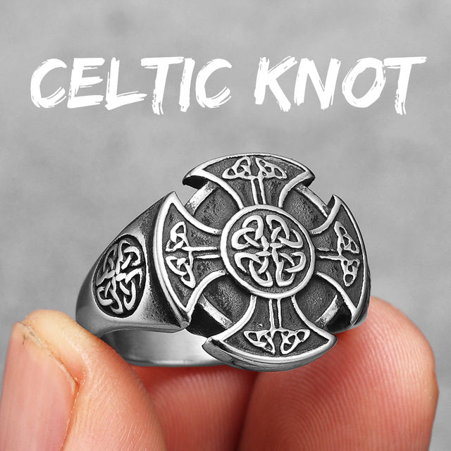 Mens Street Style 316L No Fade Stainless Steel Celtic Knot Cross Vintage Rings