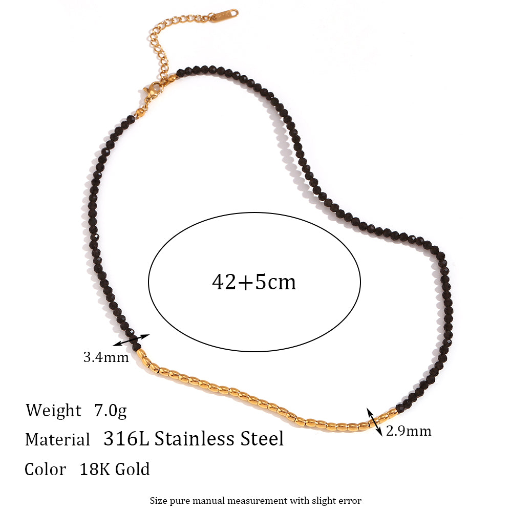 Layered Obsidian | 18k Gold No Fade Stainless Steel Beads Double Layers Wrap Necklace Bracelet Set