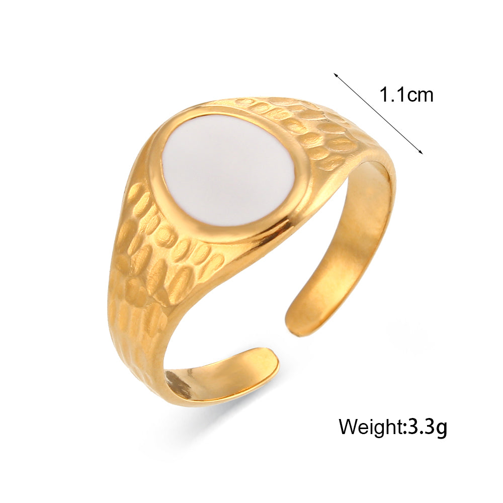 Enamel Black | 18k Gold over No Fade Stainless Steel Hollow Adjustable Rings