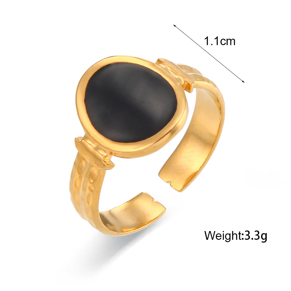 Enamel Black | 18k Gold over No Fade Stainless Steel Hollow Adjustable Rings