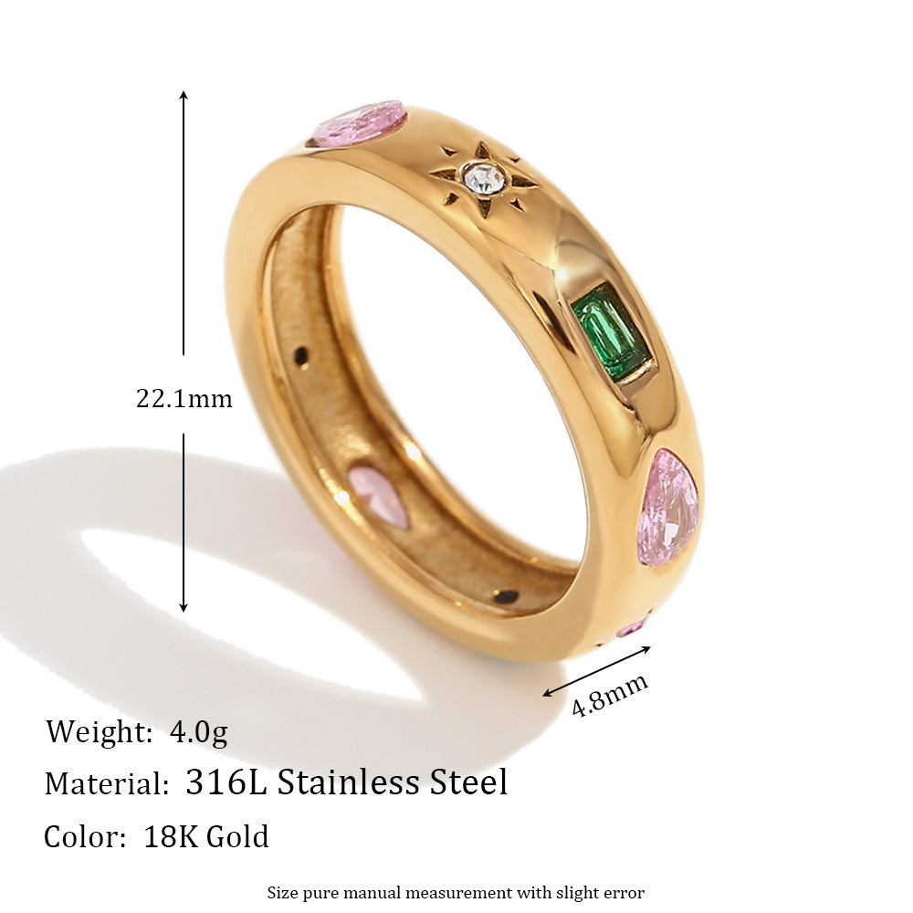 Rain Drops | 18K Gold Water Droplet Cubic Zircon No Fade 316L Stainless Steel Rings