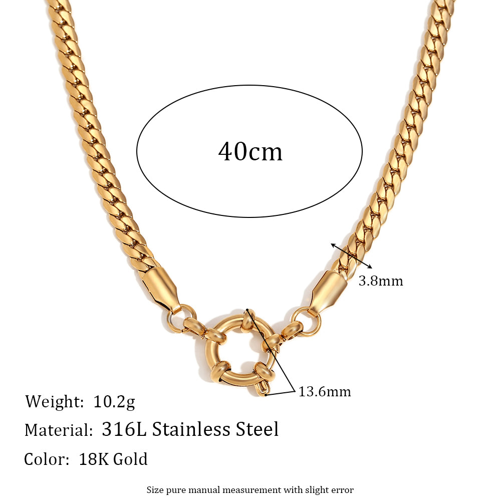 O-Shaped | Spring Buckle 18k Gold No Tarnish Stainless Steel Pendant Necklace