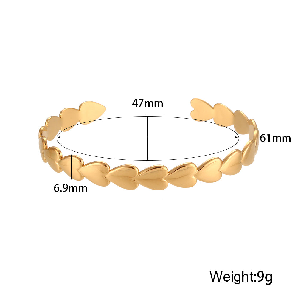 Women's 18k Gold No Tarnish Adjustable Stainless Steel Open Cuff Bangle Bracelets