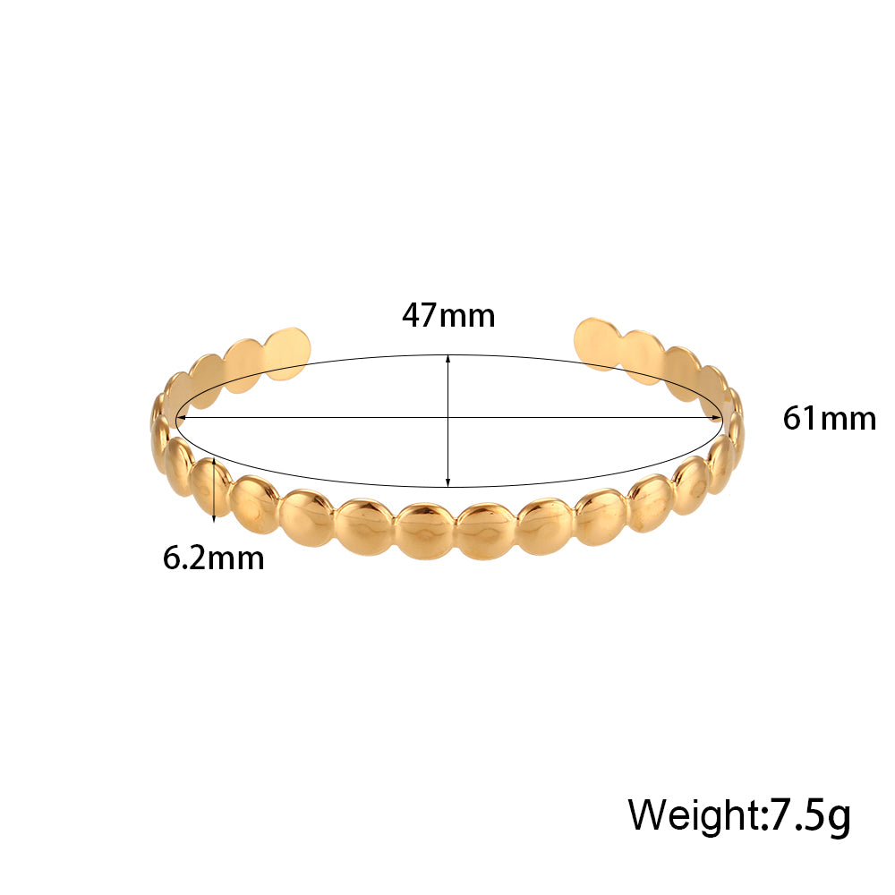 Women's 18k Gold No Tarnish Adjustable Stainless Steel Open Cuff Bangle Bracelets