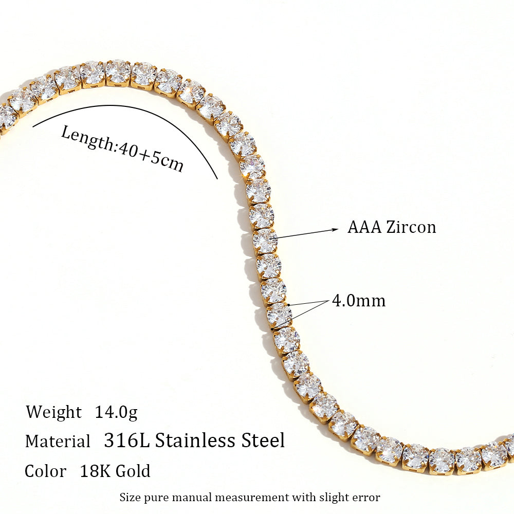 Shiny Luxury | 18k Gold Stainless Steel No Fade 2mm - 5mm Diamond CZ Tennis Chain Necklaces