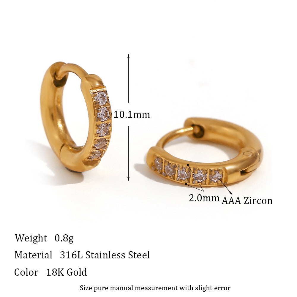Crystal Paved | Gold Gemstone Huggie Hoop No Fade Waterproof Stainless Steel Hoop Earrings