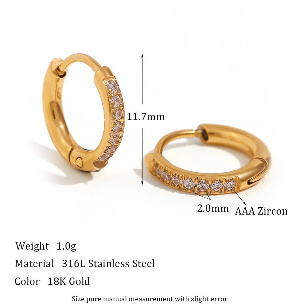Crystal Paved | Gold Gemstone Huggie Hoop No Fade Waterproof Stainless Steel Hoop Earrings