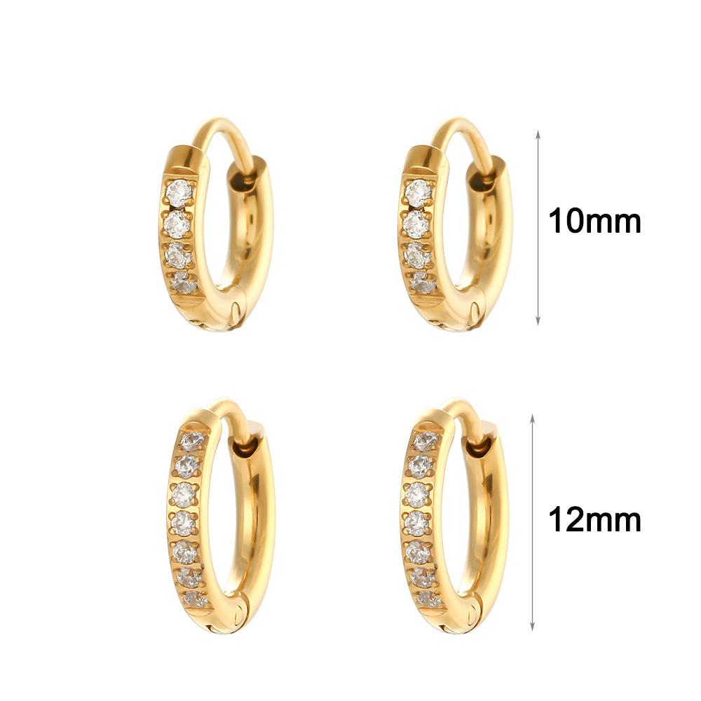 Crystal Paved | Gold Gemstone Huggie Hoop No Fade Waterproof Stainless Steel Hoop Earrings