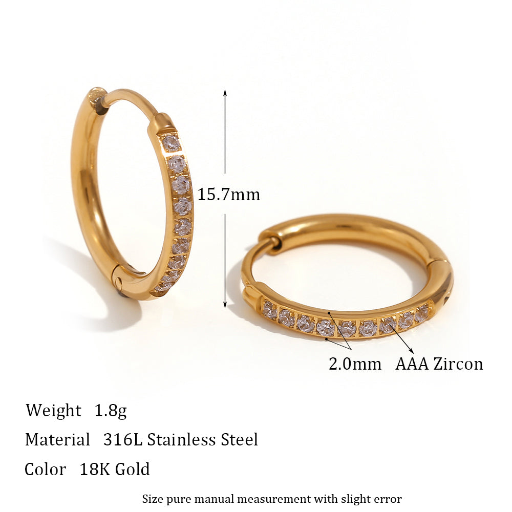Crystal Paved | Gold Gemstone Huggie Hoop No Fade Waterproof Stainless Steel Hoop Earrings