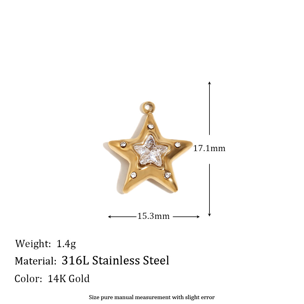 Women's Natural Stone DIY Necklace Waterproof 14k Gold Plated Stainless Steel Small Charms Pendants