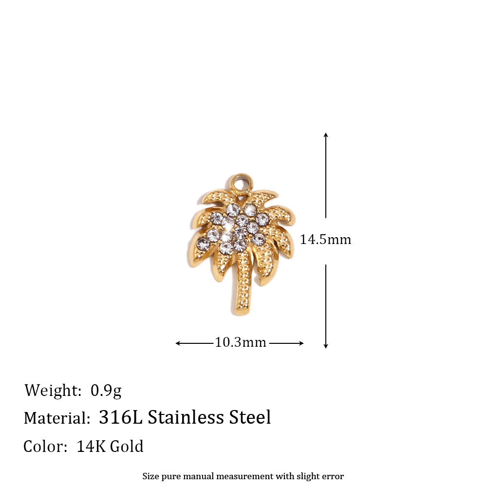 Women's Natural Stone DIY Necklace Waterproof 14k Gold Plated Stainless Steel Small Charms Pendants