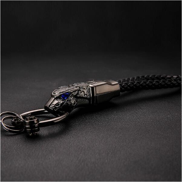 Genuine Leather Leopard Dragon Luxury Mens Car Key Chain